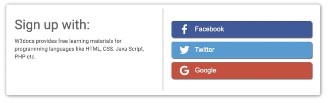 html form with links for facebook twitter and google