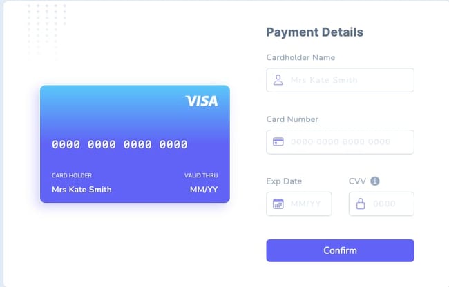 interactive visa card payment details html template