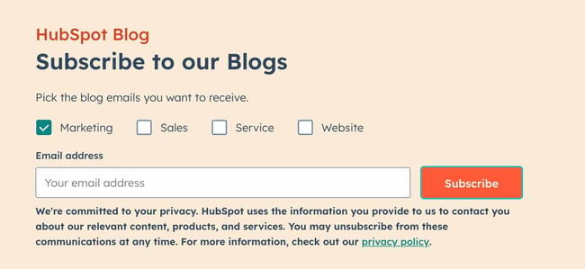 accessibility issues: image shows intake form for hubspot blogs signup and reveals how you can use the tab button to jump from one field to another. 