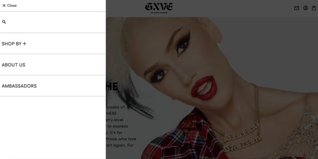 GXVE beauty website navigation homepage 