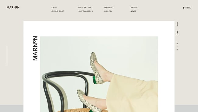 fashion website design marnon shows person with their feet propped on a chair 