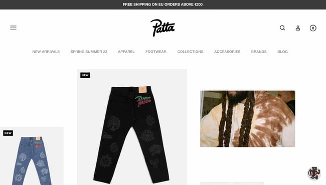 fashion website design patta shows box images of the brand's offerings