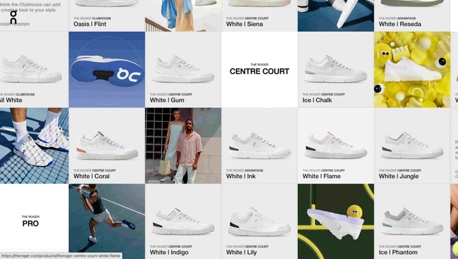fashion website design: the roger shows grid-style homepage with many sneakers 