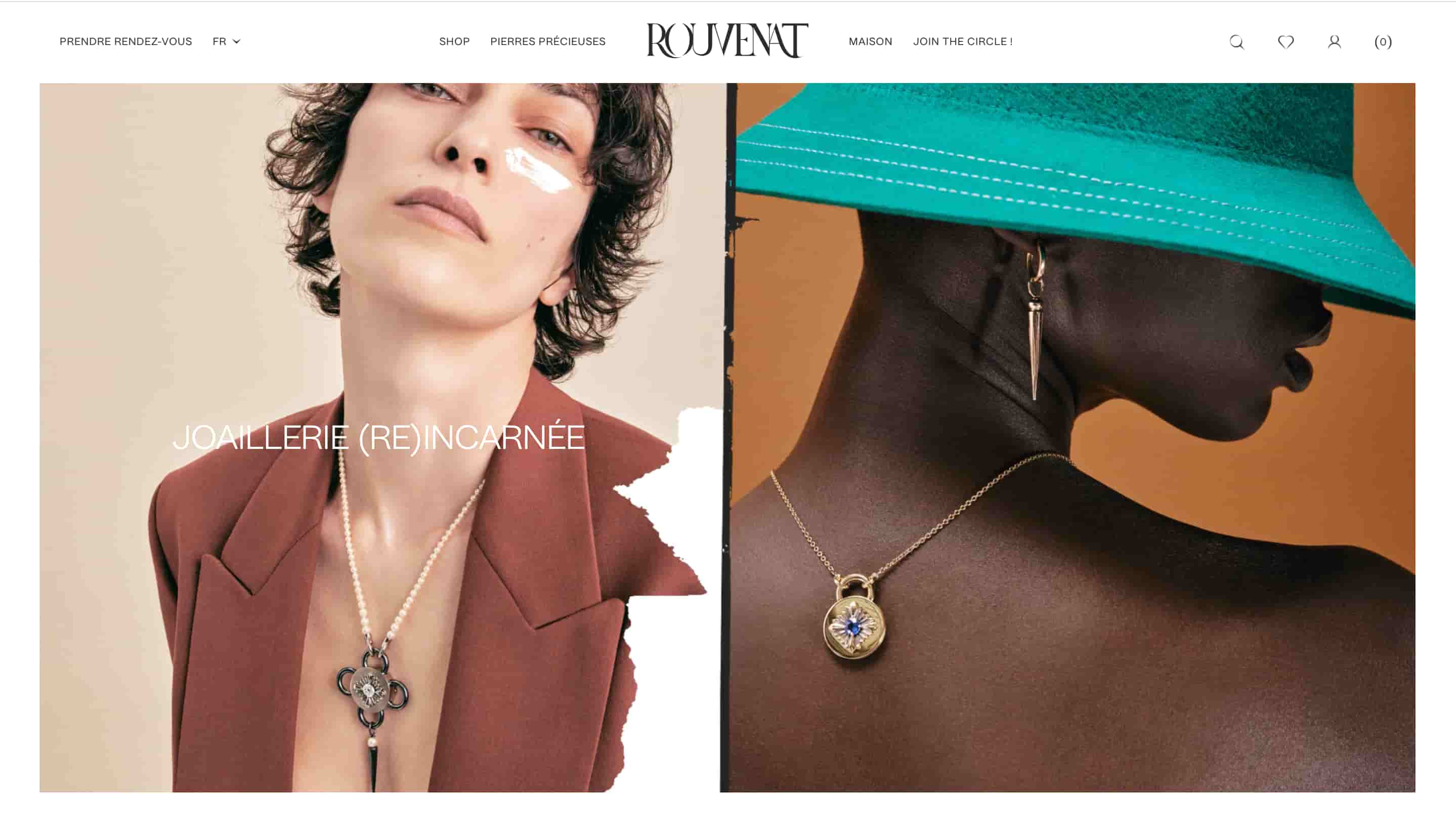 fashion website design rouvenat shows people wearing brand jewlery in split-screen 