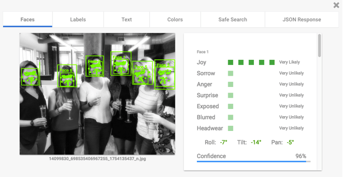 Blog team facial analysis in Google's image API