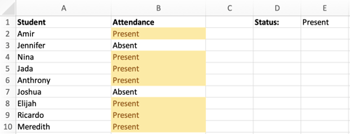 Conditional Formatting when the attendance status is set to 