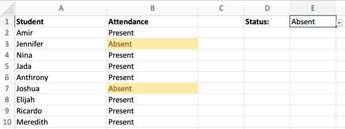 Conditional Formatting when the attendance status is set to 