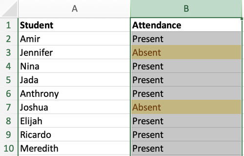 Selecting Column B which contains a Conditional Formatting rule.