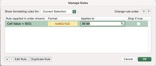 Screenshot of the Manage Rules dialog box.