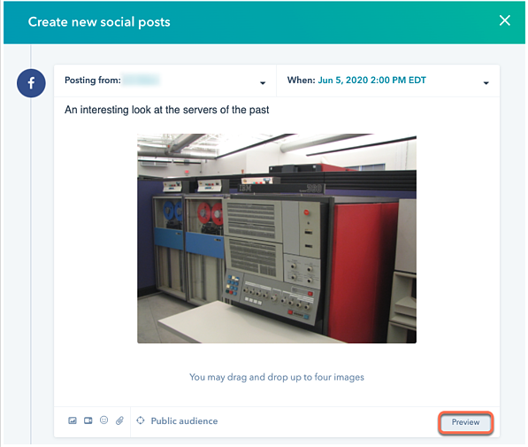 Vorschau Ihrer sozialen Beiträge vor der Veröffentlichung als HubSpot Produktaktualisierung im August 2020.