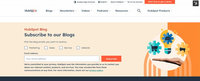 cheap web design tips: don't skimp on forms. image of hubspot blog submission form 