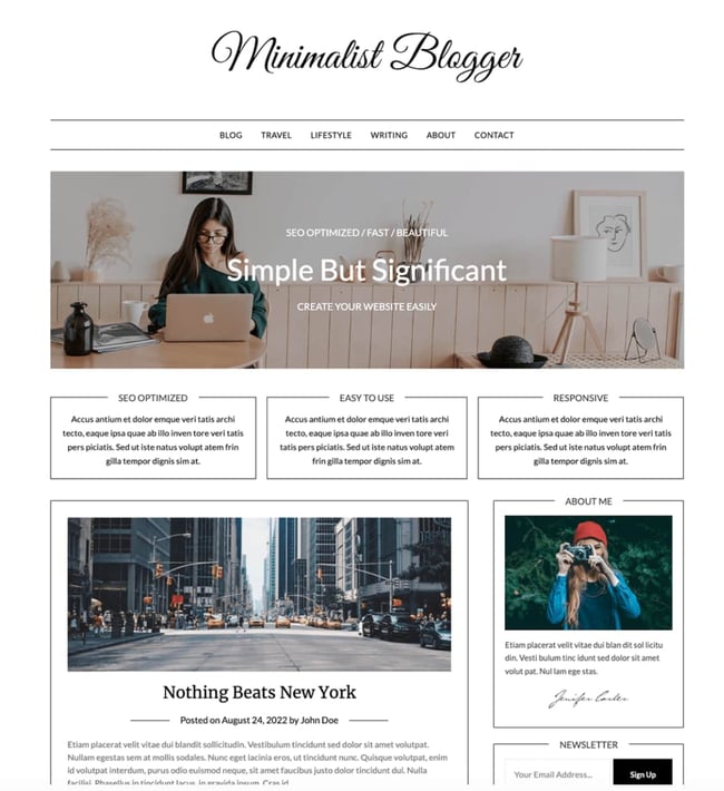 minimalist blogger: website example shows images and text that reveal how you can lay out your site using this minimalist theme 