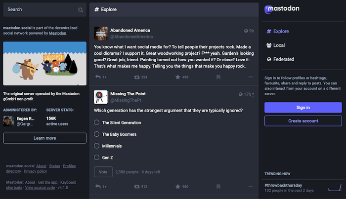 mastodon social home page