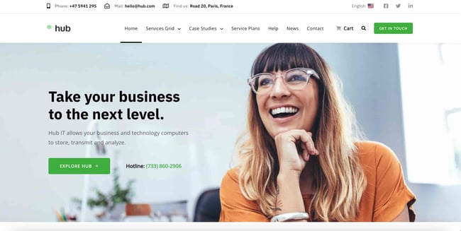 hub best wordpress themes home page example 