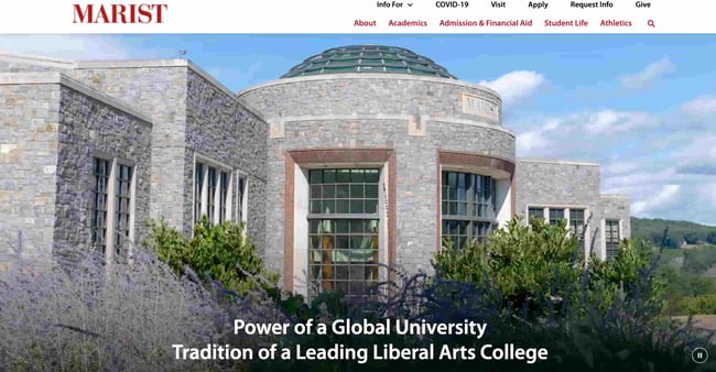 best school websites marist college homepage shows rotunda against a blue sky 