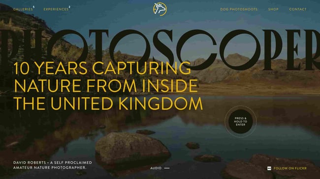 best natural websites photoscoper homepage copy reads "10 years capturing nature from inside the united kingdom." 