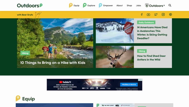 best natural websites: outdoors homepage features stories including 10 things to bring on a hike with kids and information on avalanches and how to find shed deer antlers during your winter hikes 