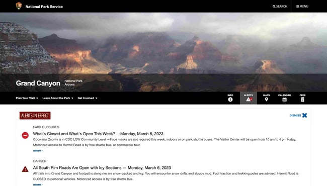 best natural websites national park service grand canyon homepage features the grand canyon with text that says 'grand canyon national park arizona' 