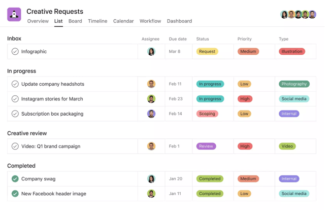  creative request template from Asana