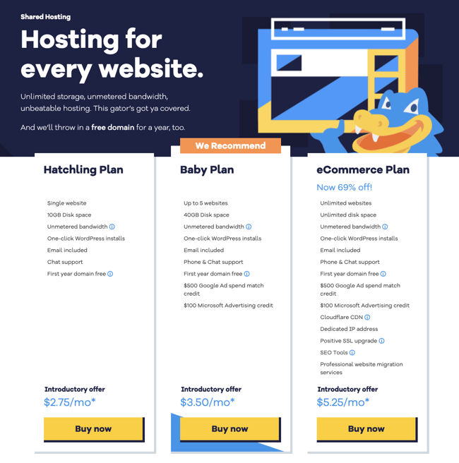 When considering how much does a website cost, think about your hosting options. For instance, here is a breakdown of how much using hostgator will cost.