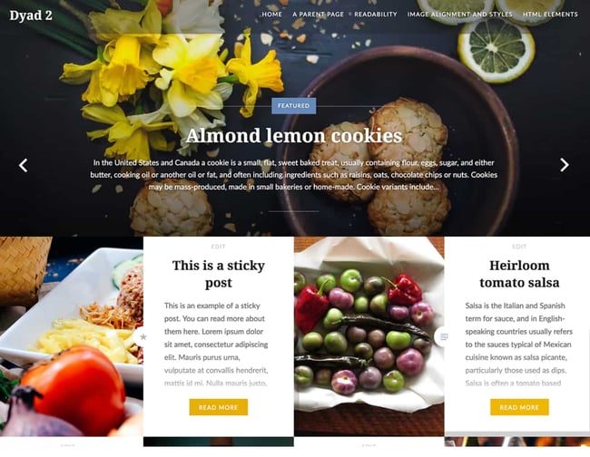 restaurant website templates: dyad 2 shows almond lemon cookies 