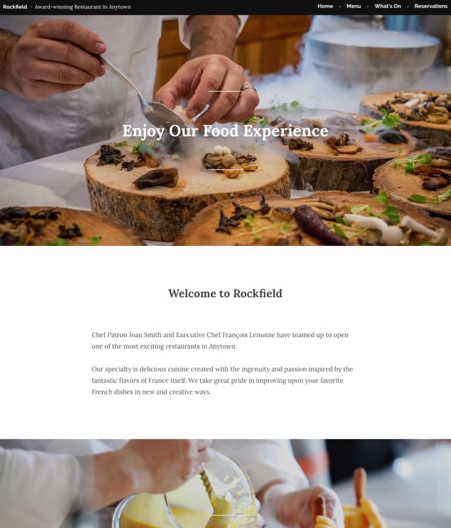 restaurant website templates: rockfield shows a chef making an elegant dish 