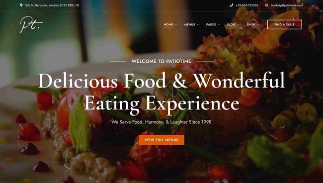 restaurant website templates: patiotime 