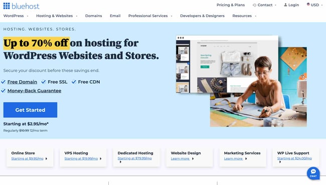 best wordpress hosting bluehost homepage 