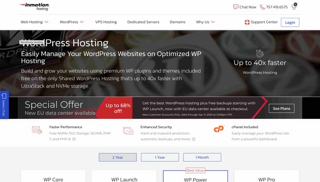 best wordpress hosting inmotion homepage example 