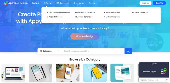 ai website design tools: appydesign homepage 