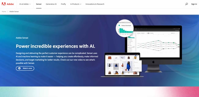 sensei ai website design tools homepage on adobe 