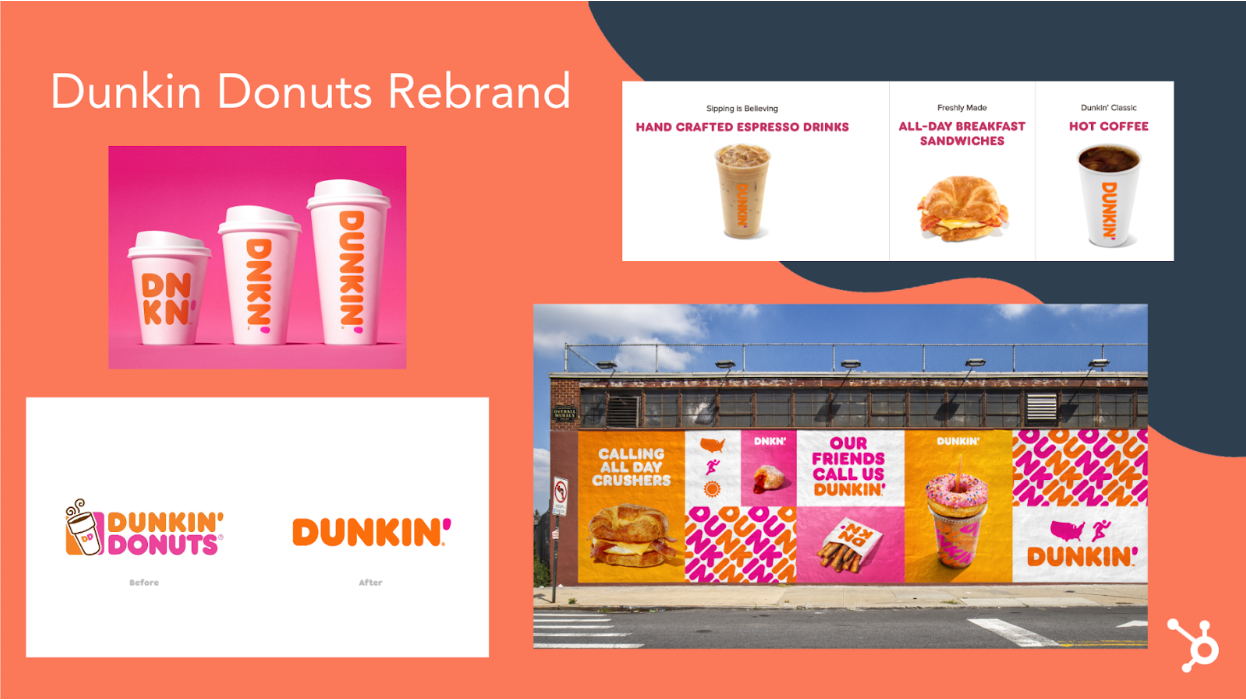 Famous Rebrand Examples: dunkin donuts to dunkin