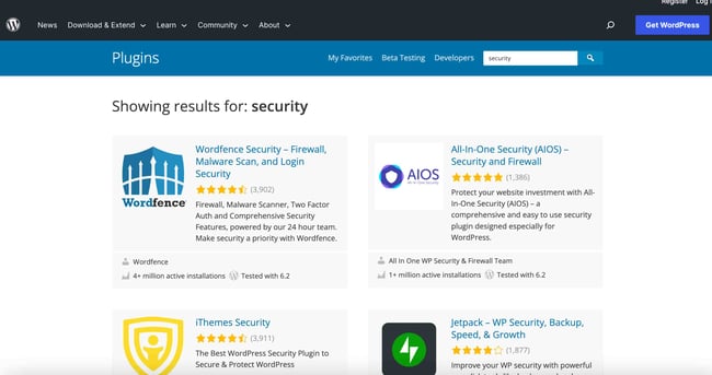 wordpress seo: security plugins on wordpress plugin directory. 