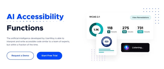 ai web design: image shows userway's ai accessibility functionality 
