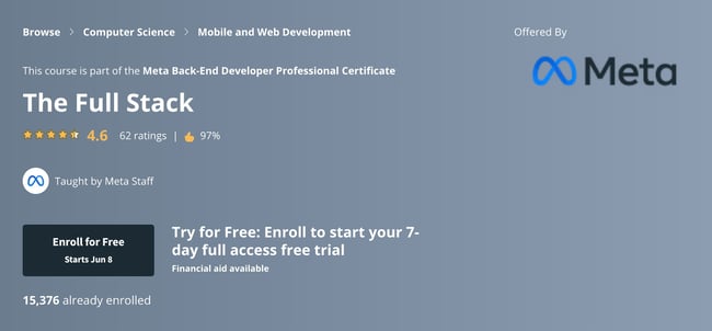 web development courses: full stack, meta 