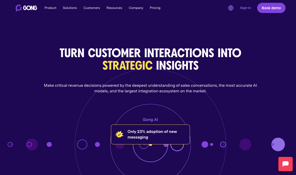 great landing page examples: gong