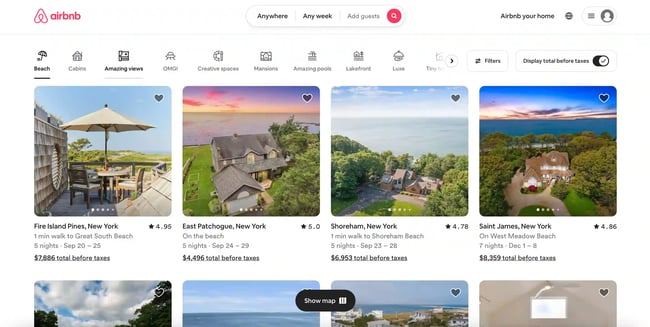 travel website design: airbnb homepage 