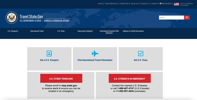 travel website design: US department of state travel 