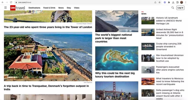 travel website design: CNN travel 