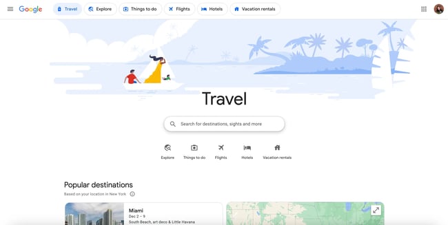 travel website design: google travel homepage