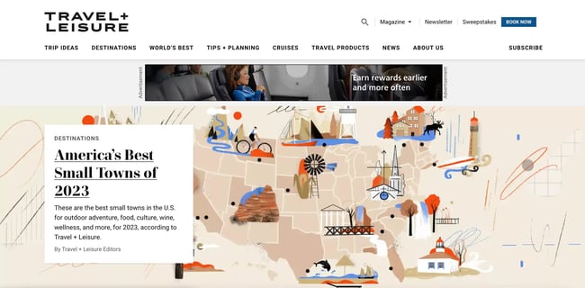 travel website design: travel and leisure homepage example 