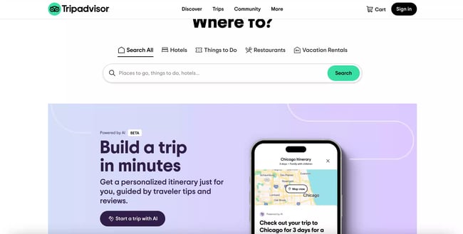 travel website design: trip advisor homepage 