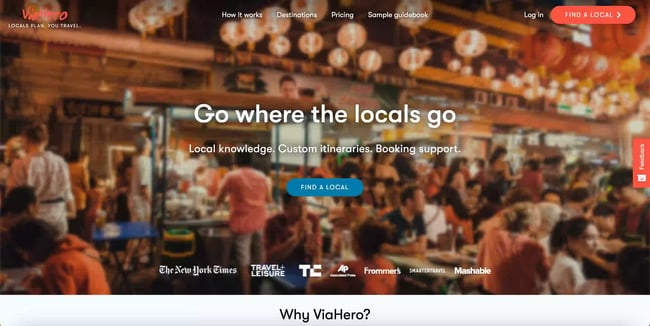 travel website design: viahero homepage 