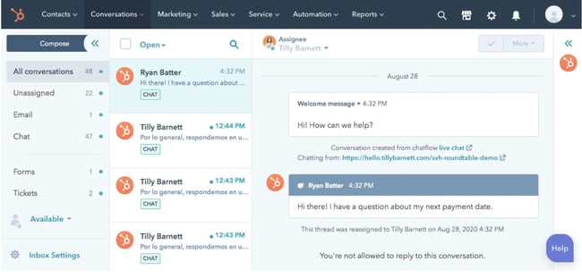 customer service software examples, hubspot service hub product page