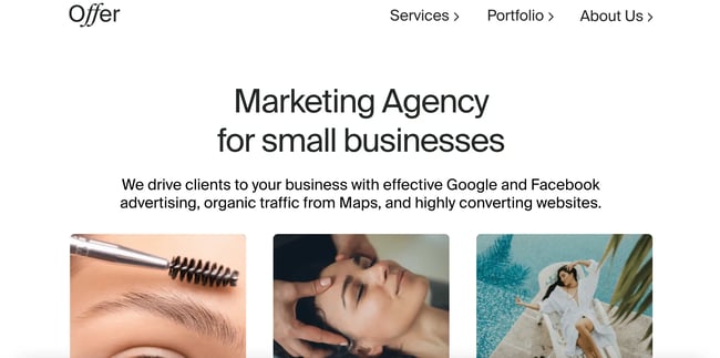 creative agency websites: offer homepage