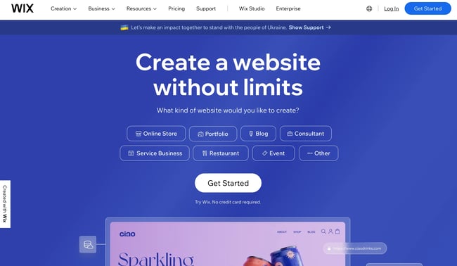 register a domain: wix homepage is shown