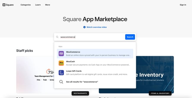 square wordpress plugin: woocommerce found in the square app marketplace 