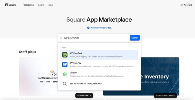 square wordpress plugin: wp easycart on square app marketplace