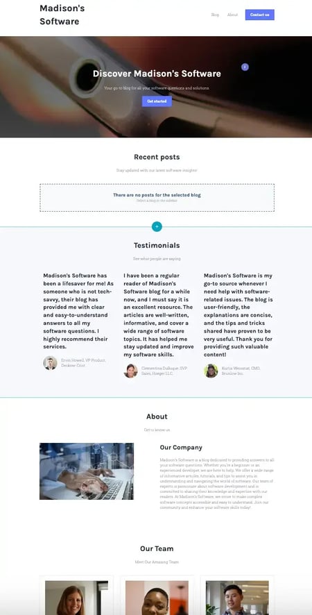 Madison's software ai website mockups example on content hub 