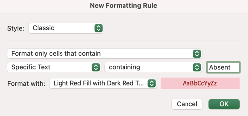 The New Formatting Rule dialog box